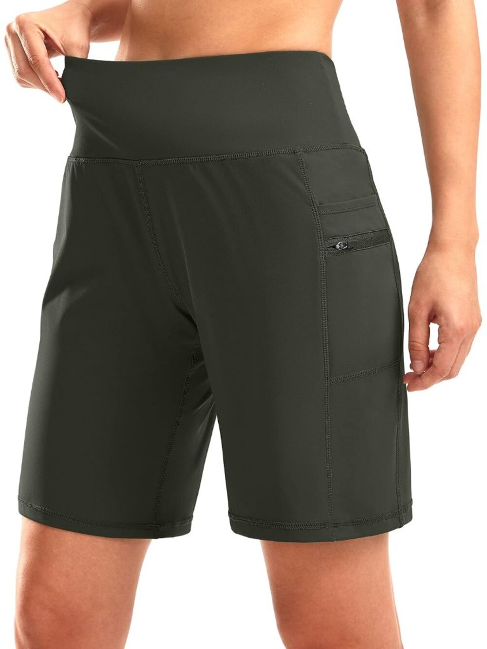 Women's 9" Bermuda Shorts with Zipper Pockets & High Waist